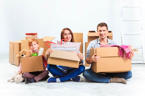 Packed boxes and furniture ready for transport