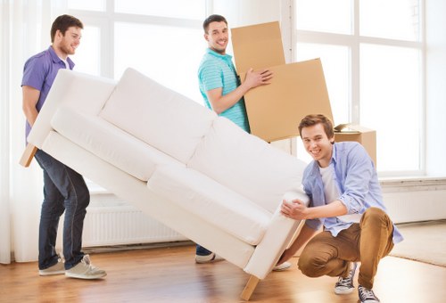 Packed boxes and furniture ready for a local move in Finsbury Park
