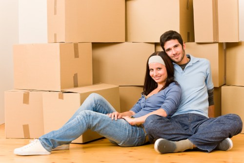 Commercial office relocation equipment prepared for transport in Finsbury Park