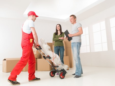 Household furniture prepared for transport in North London
