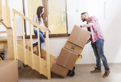 Removal van and packed belongings ready for delivery